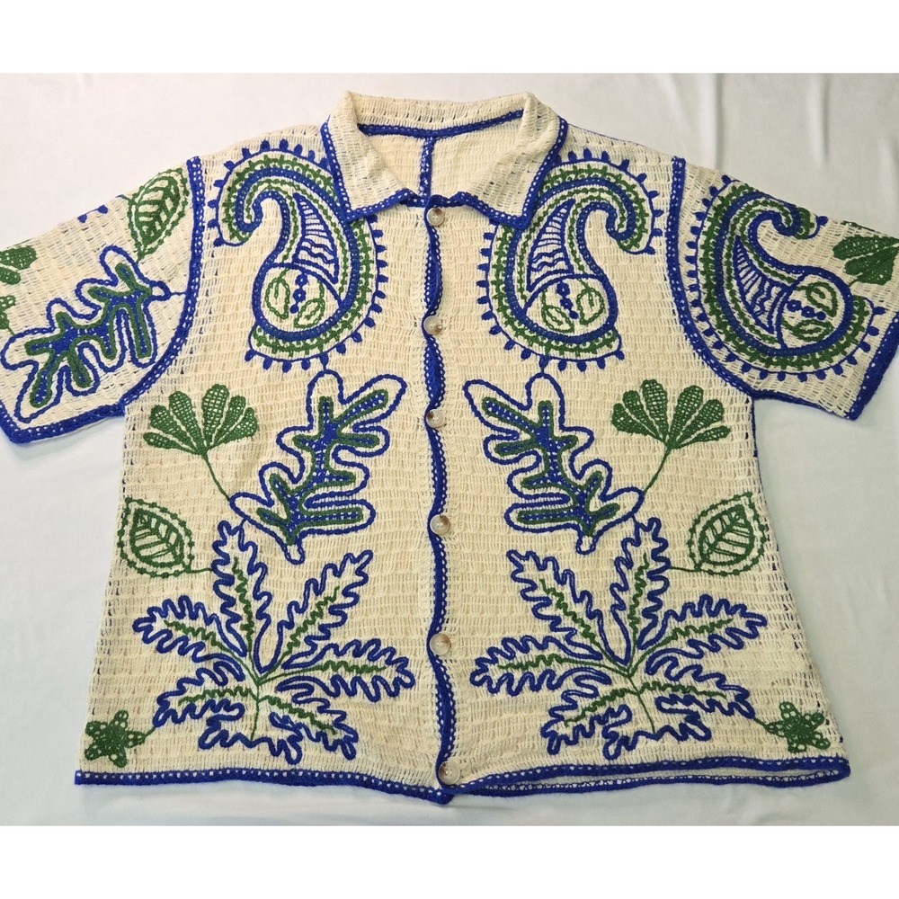 Manfinity Men's Large Cashew Flower Print Boxy Knit Polo Retro Artsy Eclectic